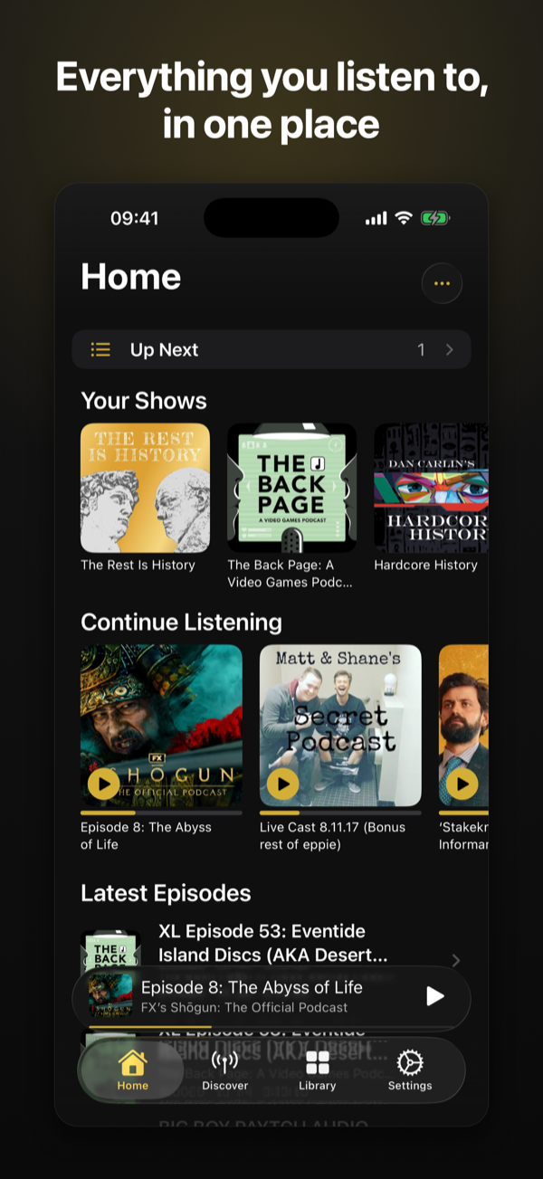 Everything you listen to, in one place — the Verbara Home screen